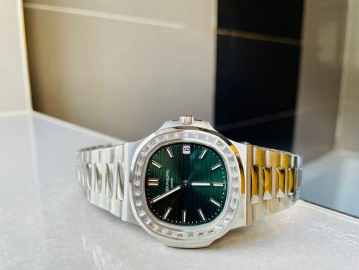 Replica PATEK PHILIPPE Nautilus 5711/1A PPF 1:1 Best Edition Green Textured Dial T Diamonds Bezel on SS Bracelet 324CS V4 - Image 9