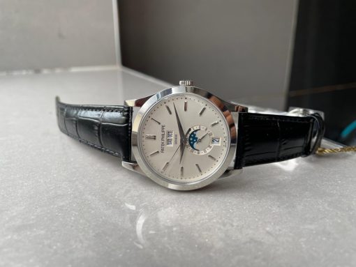 Replica PATEK PHILIPPE Annual Calendar Moonphase 5396 SS ZF 1:1 Best Edition White/Blue Dial on Black Leather Strap A324 - Image 5