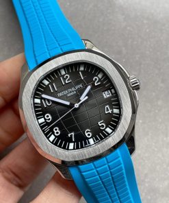Replica PATEK PHILIPPE Aquanaut 5168G 42mm SS 3KF 1:1 Best Edition Black Dial on Light Blue Rubber Strap A324 V2