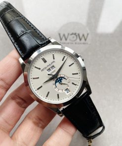 Replica PATEK PHILIPPE Annual Calendar Moonphase 5396 SS ZF 1:1 Best Edition White/Blue Dial on Black Leather Strap A324