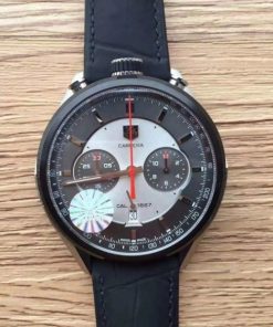 Replica Tag Heuer Carrera 1887 Chrono V6F Gray/Silver Dial Black Leather Strap CAL1887
