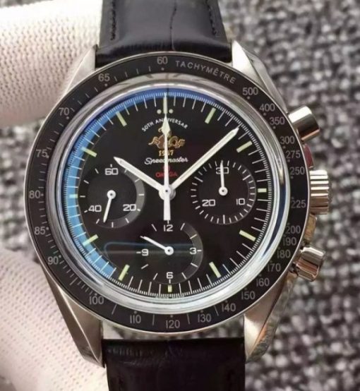 Replica Omega Speedmaster MoonWatch 1957 Black Dia Leathe Manual Winding