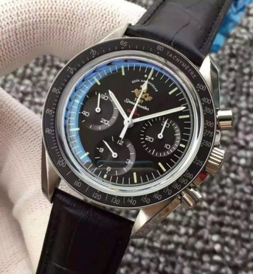 Replica Omega Speedmaster MoonWatch 1957 Black Dia Leathe Manual Winding - Image 2