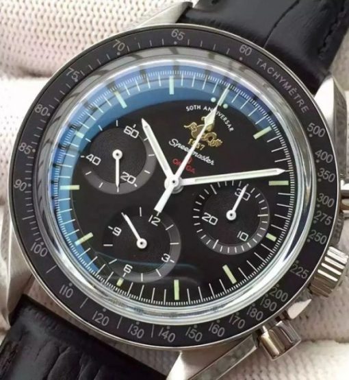 Replica Omega Speedmaster MoonWatch 1957 Black Dia Leathe Manual Winding - Image 3