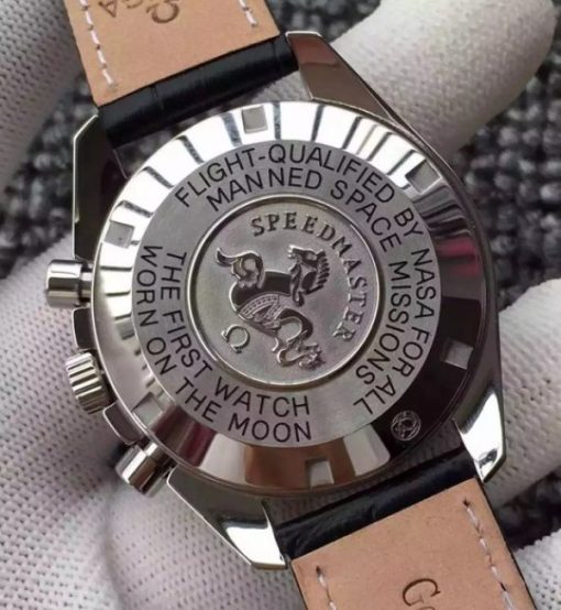 Replica Omega Speedmaster MoonWatch NASA SS Black Dial Leather Strap Manual Winding - Image 6