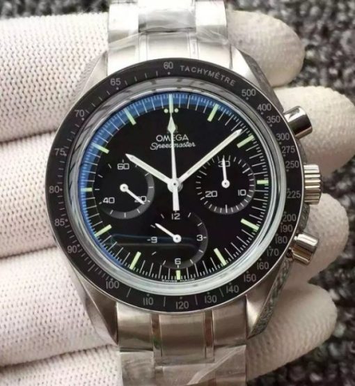 Replica Omega Speedmaster MoonWatch NASA SS Black Dial SS Bracelet Manual Winding