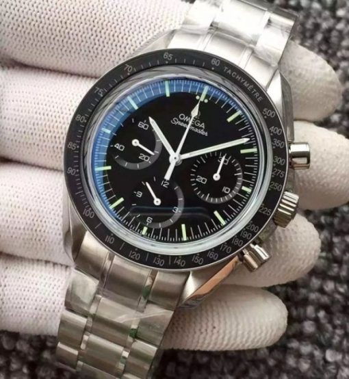 Replica Omega Speedmaster MoonWatch NASA SS Black Dial SS Bracelet Manual Winding - Image 2