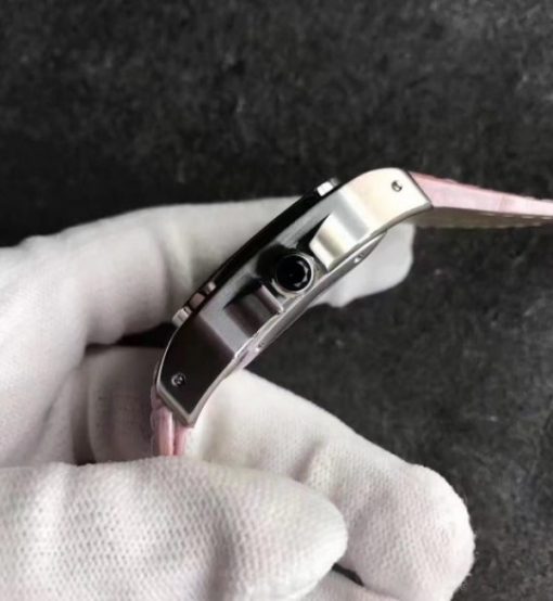 Replica Cartier Santos 100 33mm SS White Dial Pink Leather Strap SEIKO NH05A - Image 3