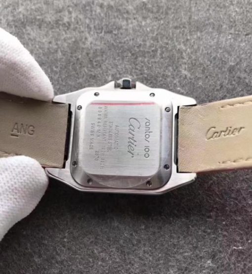 Replica Cartier Santos 100 33mm SS White Dial Pink Leather Strap SEIKO NH05A - Image 6