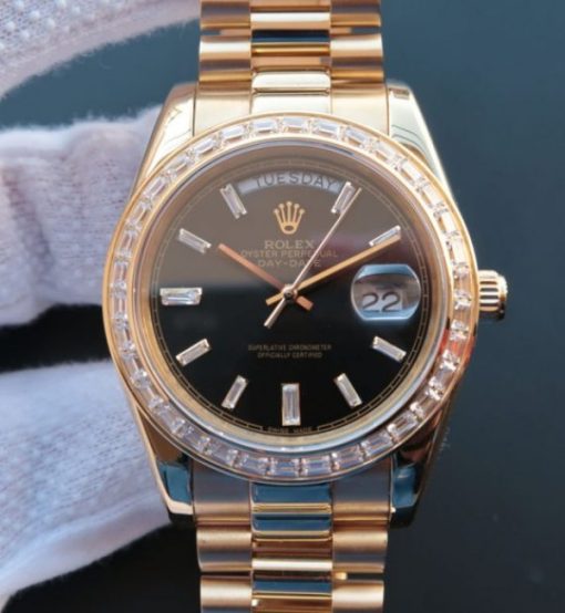 Replica Rolex Noob Day-Date 218399 YG Black Dial Bracelet A3255