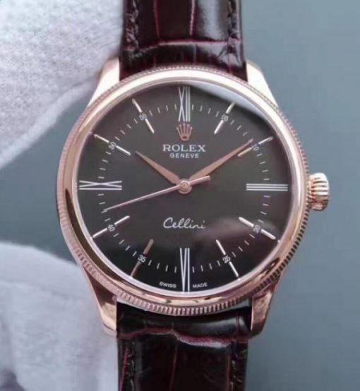 Replica Rolex MK Cellini Time 50505 RG Rome Leather Strap A3165