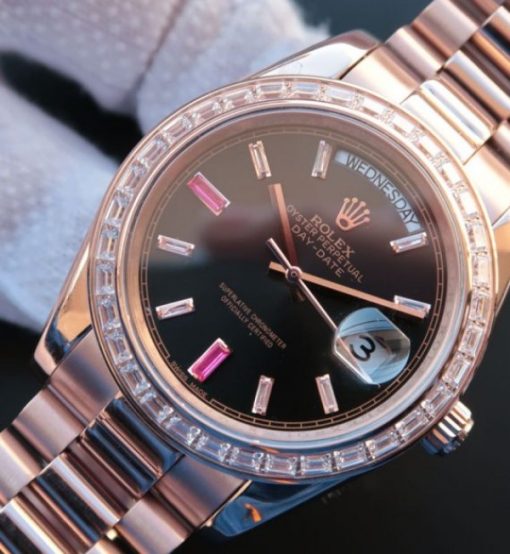 Replica Rolex Noob Day-Date 218399 RG Black Dial Bracelet A3255 - Image 7