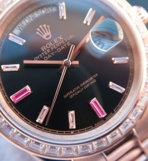 Replica Rolex Noob Day-Date 218399 RG Black Dial Bracelet A3255 - Image 6