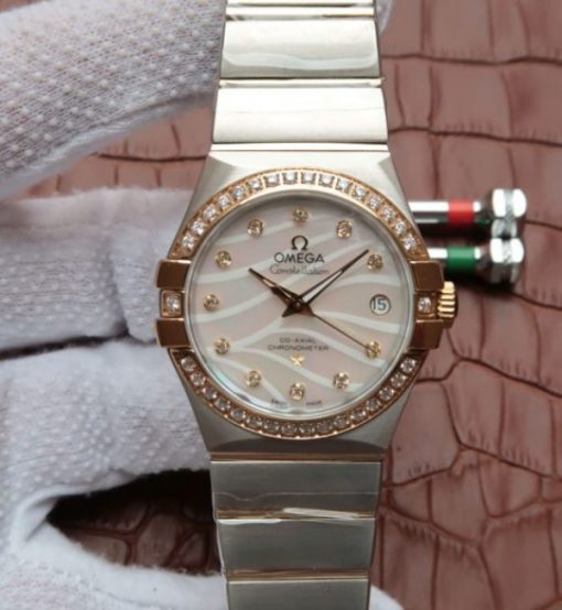 Replica Omega V6 Constellation 123.20.35 Diamonds Bezel White Dial