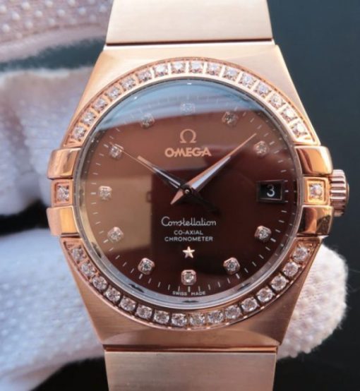 Replica Omega V6 Constellation 123.20.35 RG Case Brown Dial
