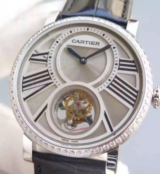 Replica Cartier Rotonde De Cartier Tourbillon SS Diamonds Bezel - Image 3
