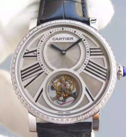 Replica Cartier Rotonde De Cartier Tourbillon SS Diamonds Bezel