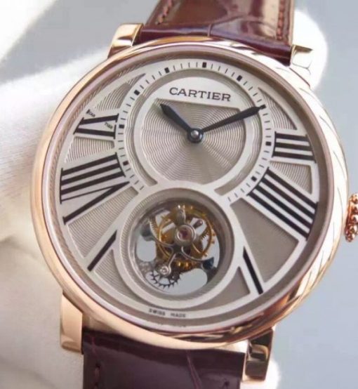 Replica Cartier Rotonde De Cartier Tourbillon RG Leather Strap - Image 2