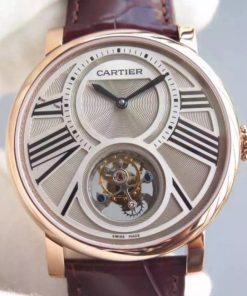 Replica Cartier Rotonde De Cartier Tourbillon RG Leather Strap