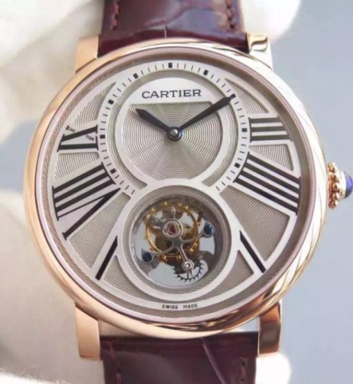 Replica Cartier Rotonde De Cartier Tourbillon RG Leather Strap