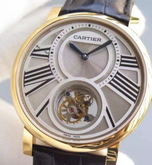 Replica Cartier Rotonde De Cartier Tourbillon YG Leather Strap - Image 2