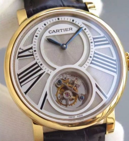 Replica Cartier Rotonde De Cartier Tourbillon YG Leather Strap - Image 3