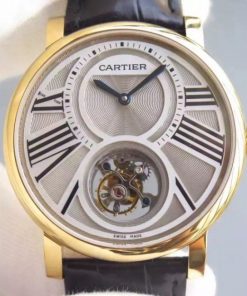 Replica Cartier Rotonde De Cartier Tourbillon YG Leather Strap