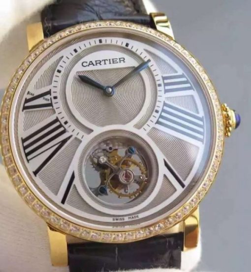 Replica Cartier Rotonde De Cartier Tourbillon YG Diamonds Bezel - Image 3