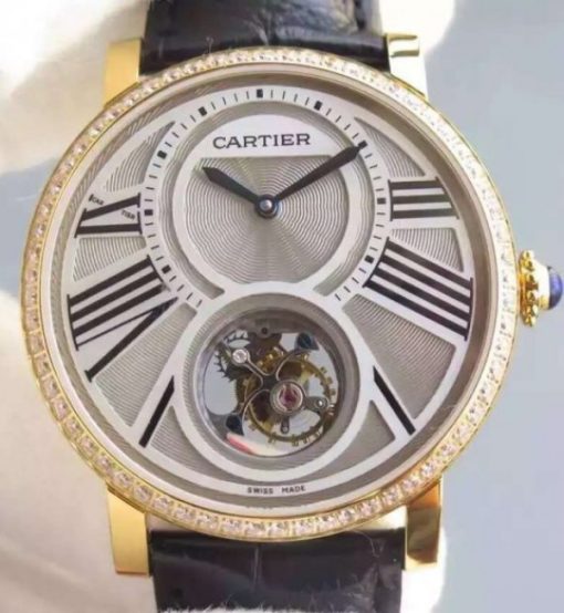 Replica Cartier Rotonde De Cartier Tourbillon YG Diamonds Bezel