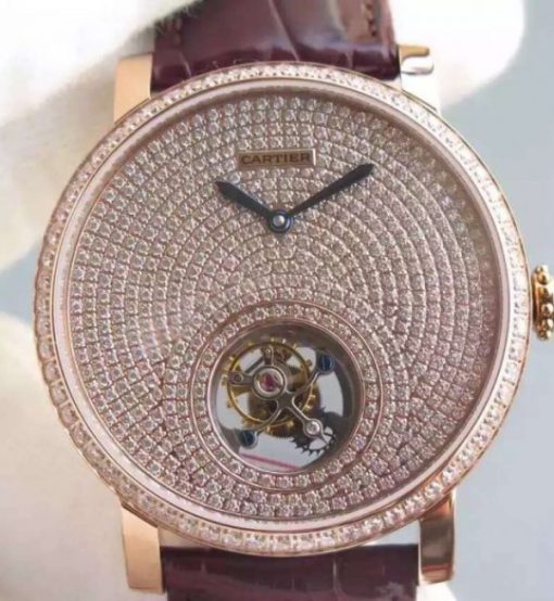 Replica Cartier Rotonde De Cartier Tourbillon RG Full Diamonds