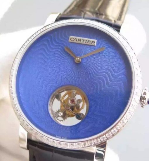 Replica Cartier Rotonde De Cartier Tourbillon Diamonds Bezel Blue Dial - Image 2