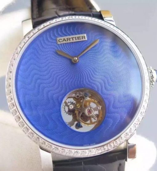 Replica Cartier Rotonde De Cartier Tourbillon Diamonds Bezel Blue Dial - Image 3