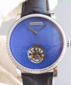 Replica Cartier Rotonde De Cartier Tourbillon Diamonds Bezel Blue Dial