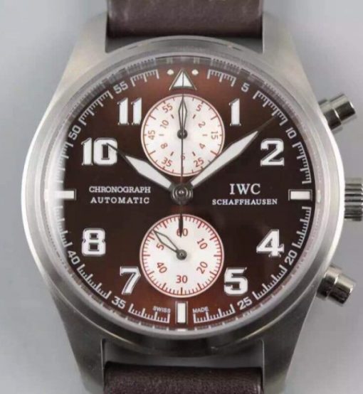 Replica IWC V6 Pilot Chrono Brown/White Dial A7750