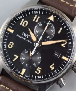 Replica IWC V6 Pilot Chrono IW387808 SS Black Dial A7750