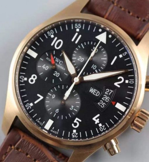 Replica IWC V6 Pilot Chrono RG IW377706 Black Dial A7750