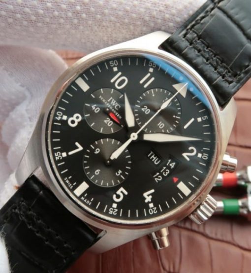 Replica IWC Pilot  Chrono IW377701 Black Dial Leather Strap - Image 2
