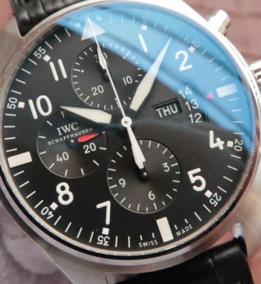 Replica IWC Pilot  Chrono IW377701 Black Dial Leather Strap - Image 3