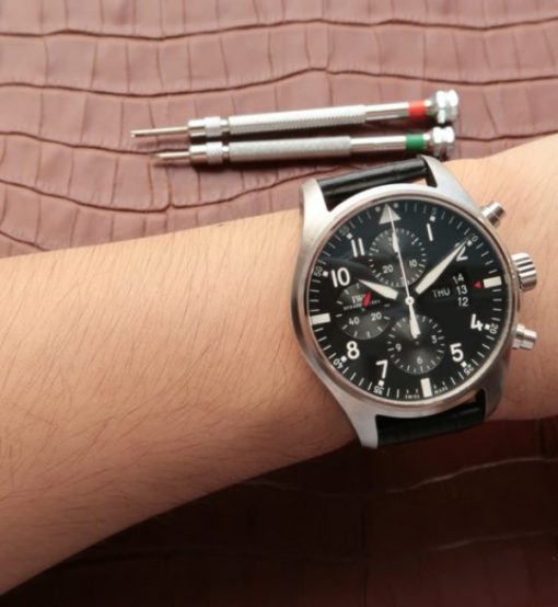 Replica IWC Pilot  Chrono IW377701 Black Dial Leather Strap - Image 8