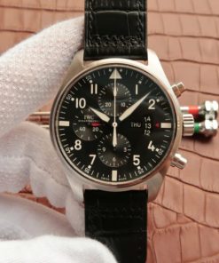 Replica IWC Pilot  Chrono IW377701 Black Dial Leather Strap