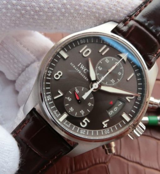 Replica IWC ZF Pilot Chrono SS IW387802 Leather Strap A7750 - Image 2