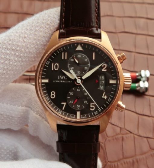 Replica IWC ZF Pilot Chrono RG IW387803 Leather Strap A7750