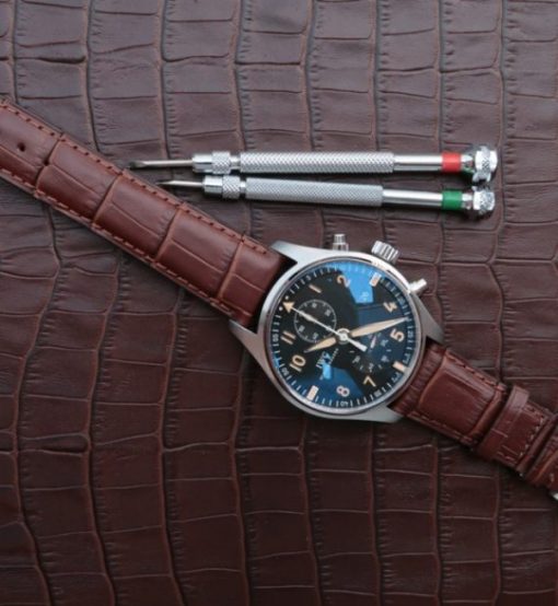 Replica IWC ZF Pilot Chrono SS IW387808 Black Dial Leather Strap - Image 8