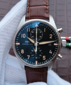 Replica IWC ZF Pilot Chrono SS IW387808 Black Dial Leather Strap