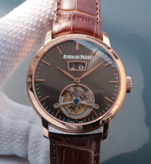 Replica Audemars Piguet TF Jules Tourbillon RG Big Date Gray Dial