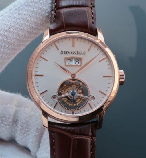 Replica Audemars Piguet TF Jules Tourbillon RG Big Date White Dial