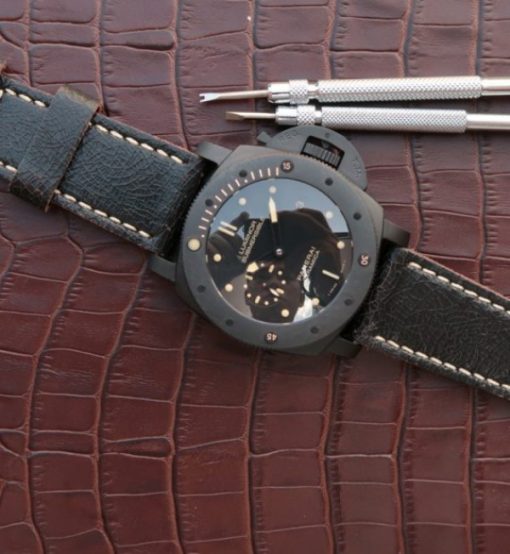 Replica Panerai XF PAM508 Real Ceramic Black Distressed Calfskin Strap - Image 6