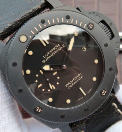 Replica Panerai XF PAM508 Real Ceramic Black Distressed Calfskin Strap