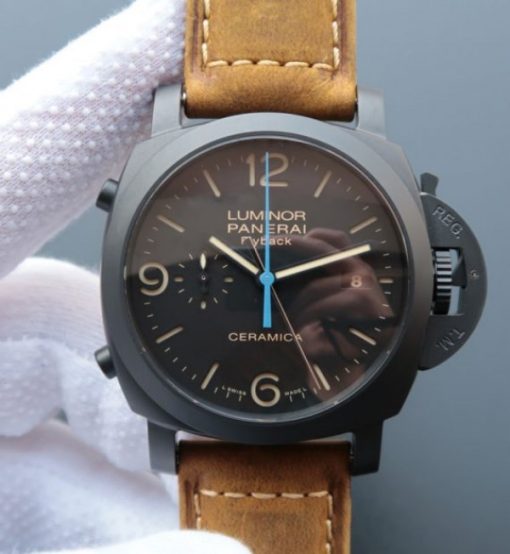 Replica Panerai XF PAM580 Real Ceramic Black Dial Asso Strap P.9100