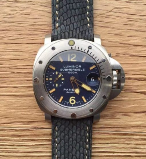 Replica Panerai Luminor Submersible PAM087 Blue Dial Leather Strap A7750